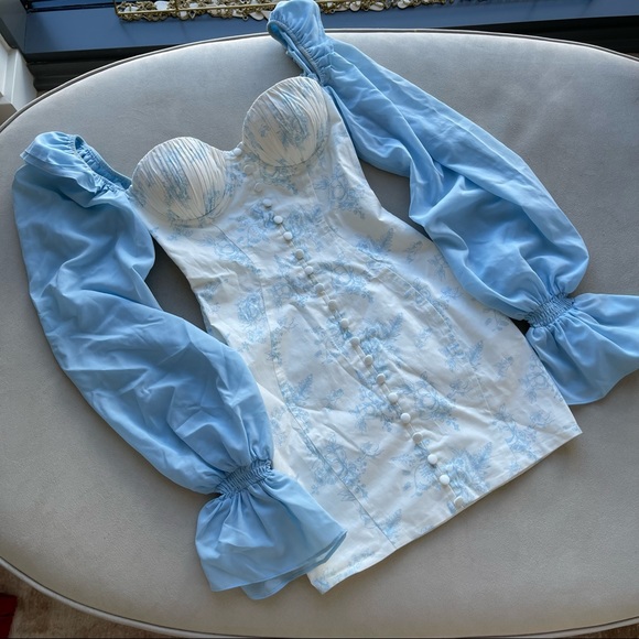 🙈 SOLD 🙈 NWOT Oh Polly floral long sleeve mini dress in pastel blue - Picture 7 of 13